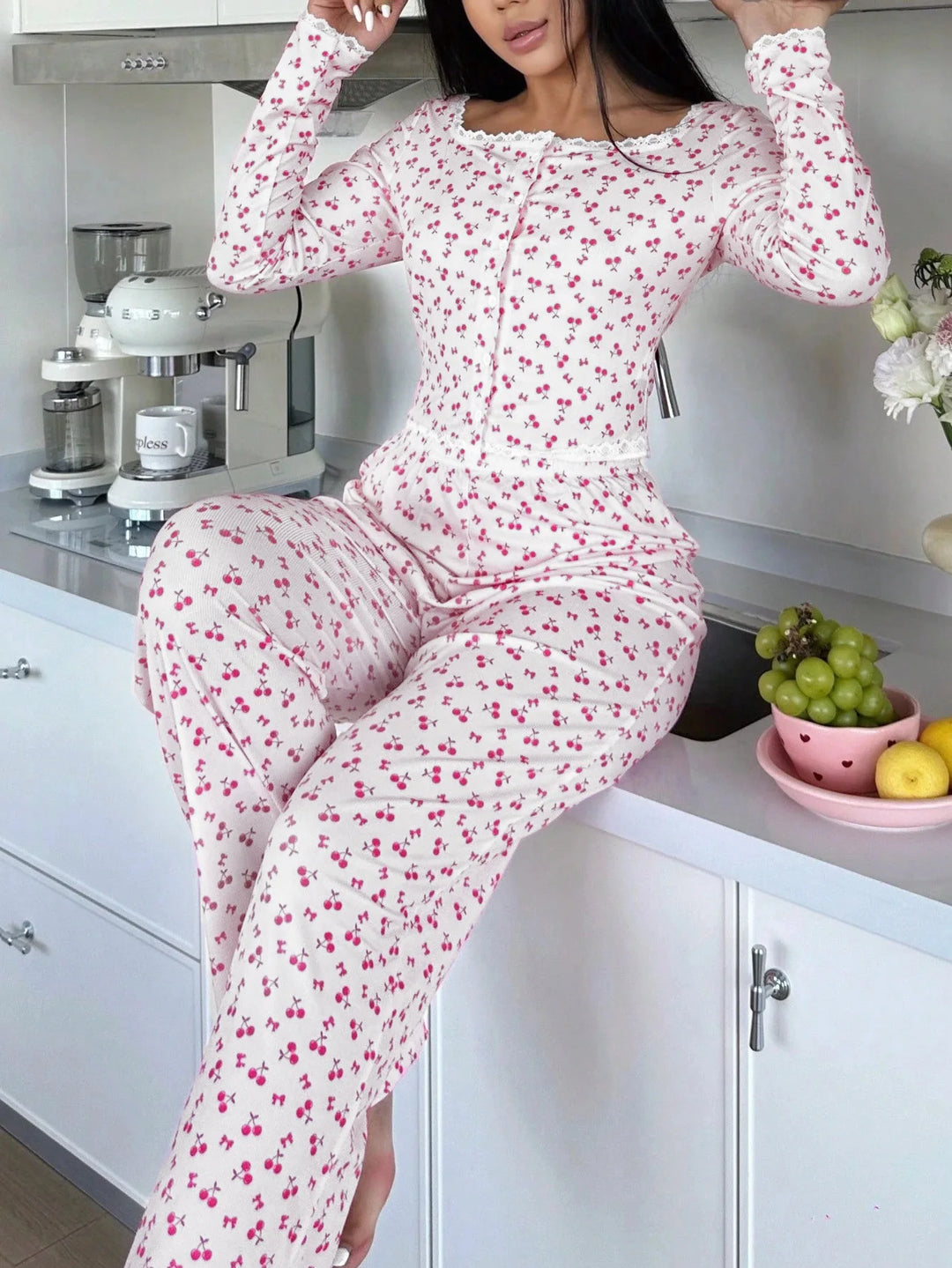 Pijama con estampado de cereza