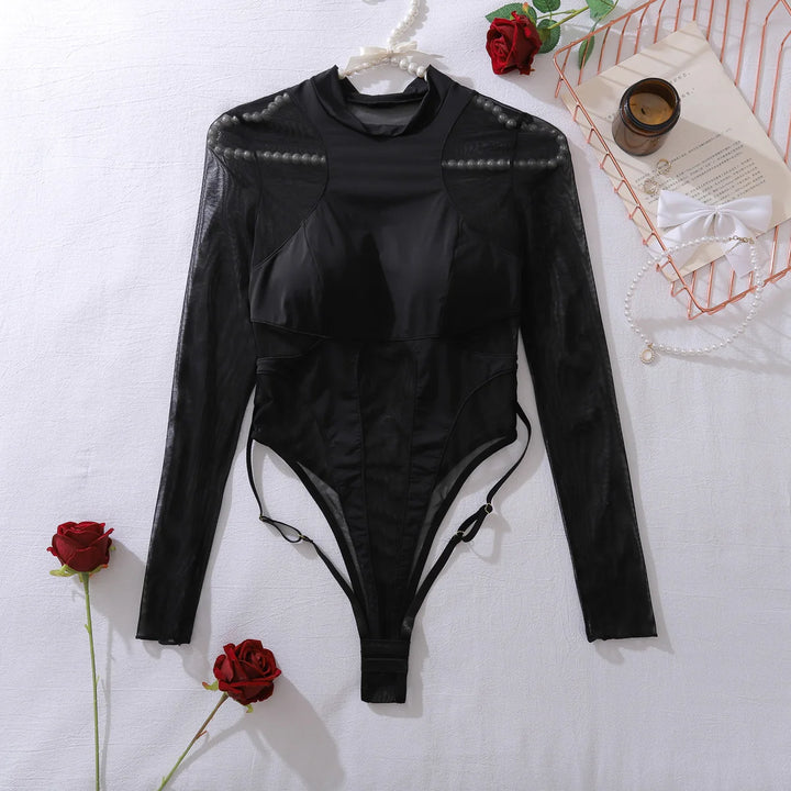 Body con manga larga y ribete de malla