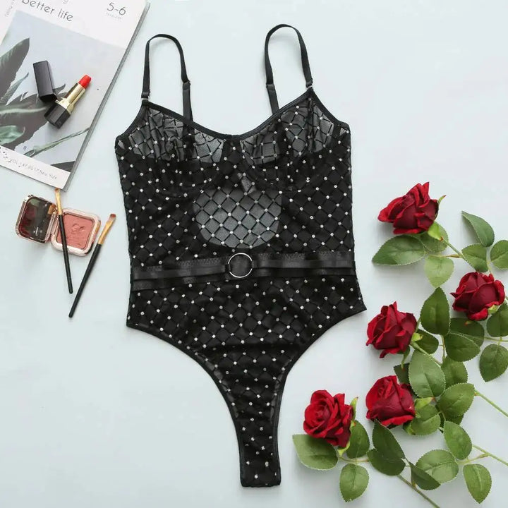 Body de malla brillante con cinturón