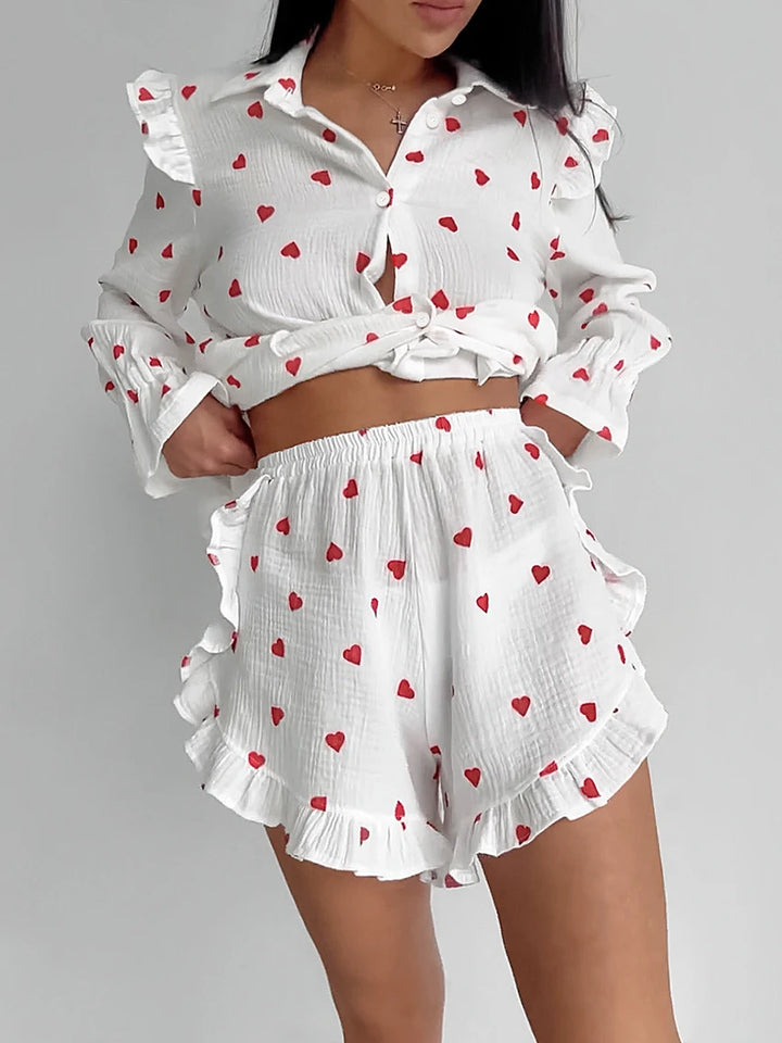 Conjunto de algodón con estampado y volantes
