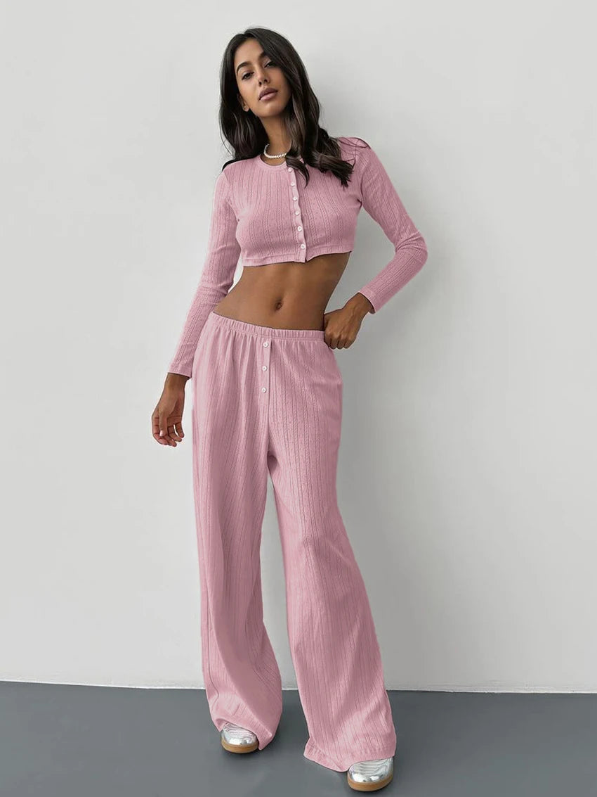 Pijama de punto calado con top corto