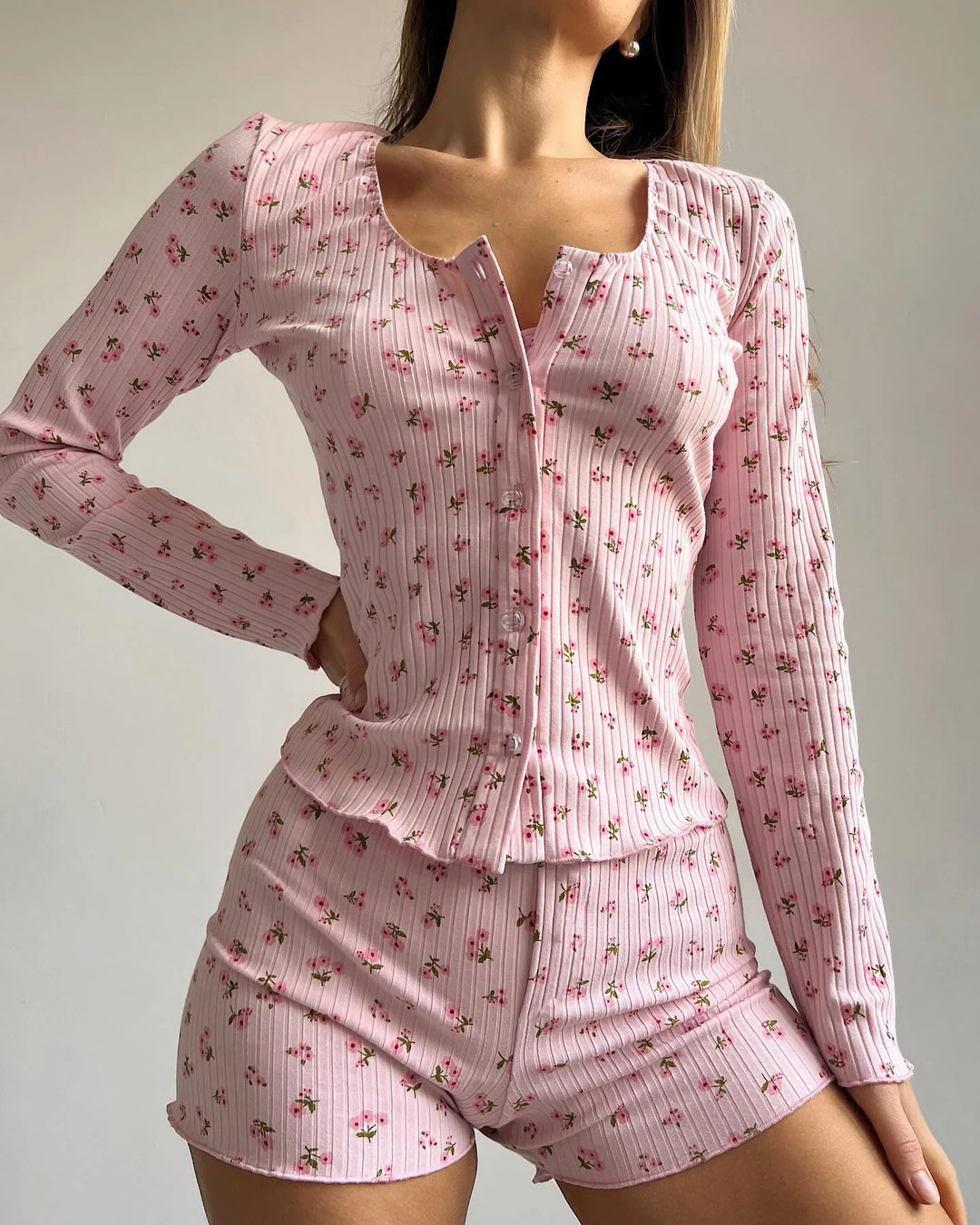 Conjunto de ropa para el hogar con sujetador y punto acanalado