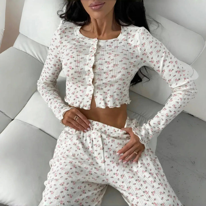 Pijama floral con punto acanalado