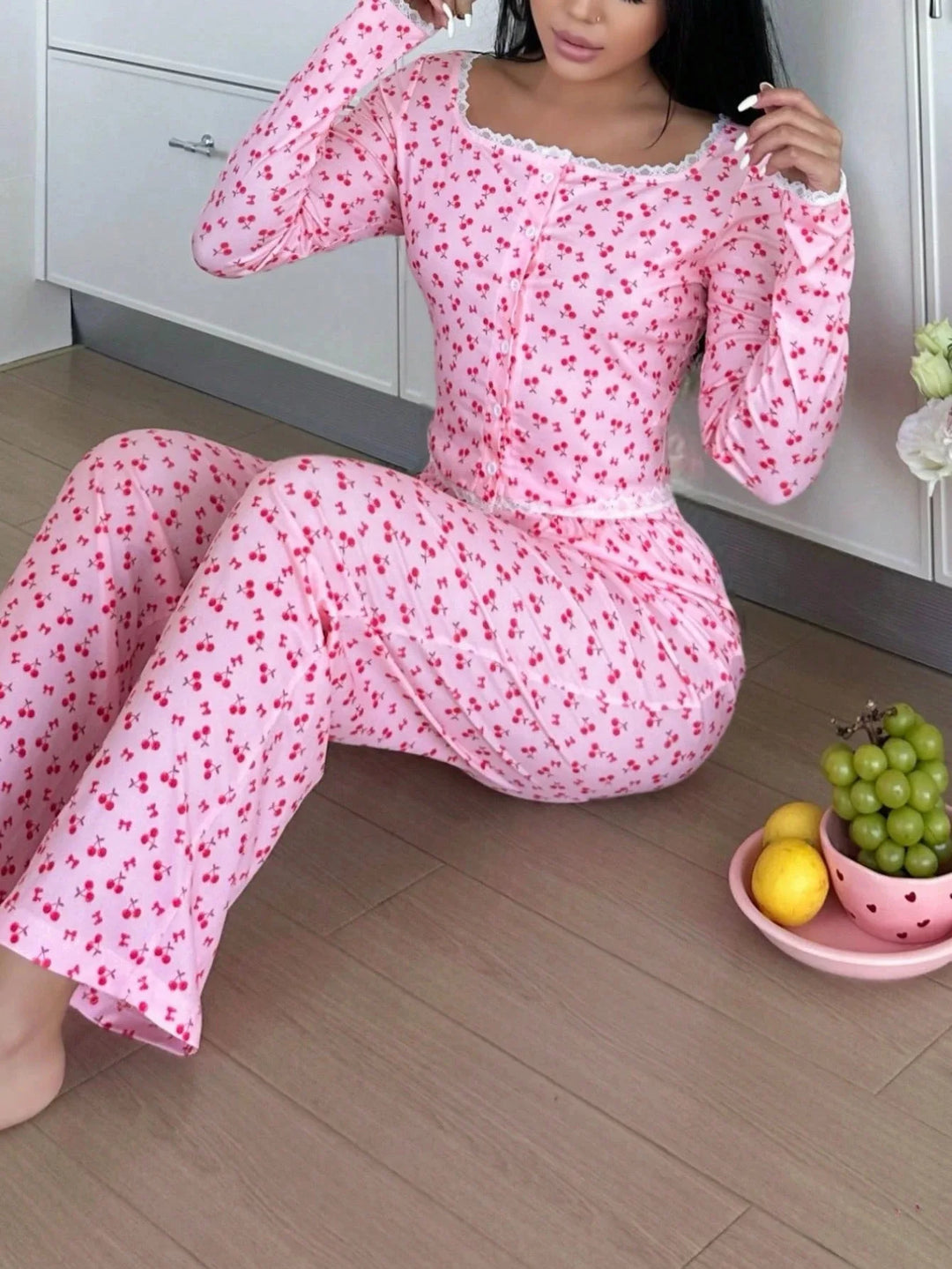 Pijama con estampado de cereza