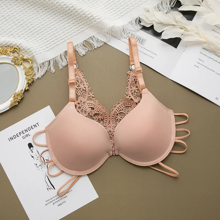 Sujetador con cierre frontal y bordado en espalda