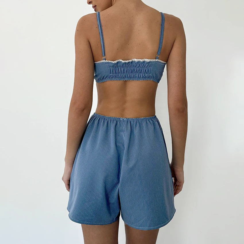 Pijama azul de punto acanalado
