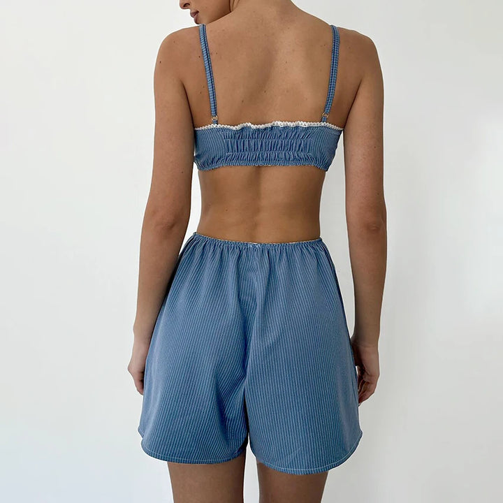 Pijama azul de punto acanalado