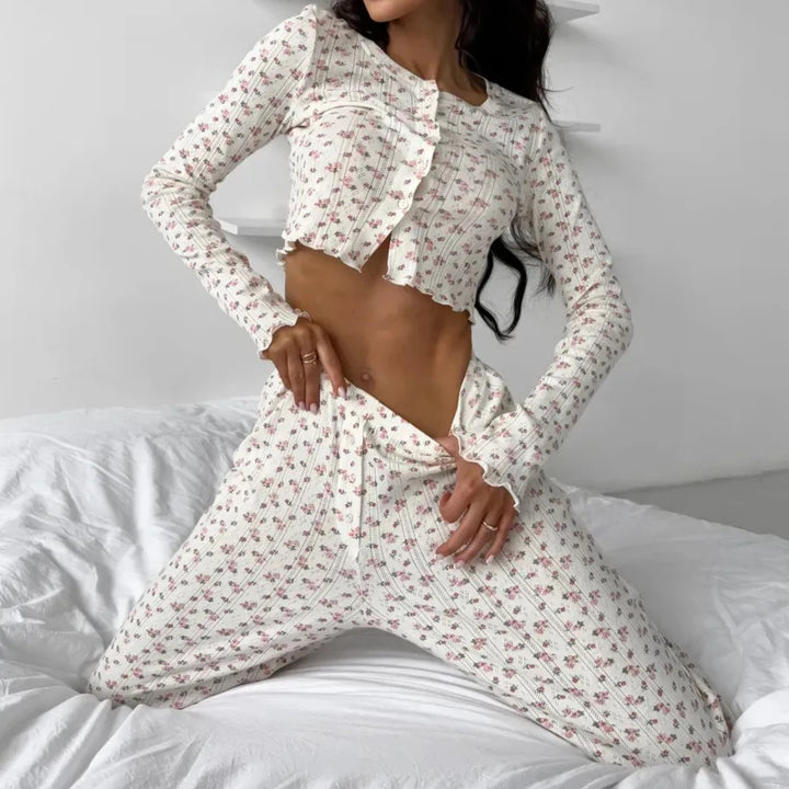 Pijama floral con punto acanalado