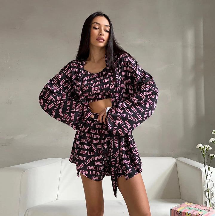 Conjunto de pijama con bata con estampado