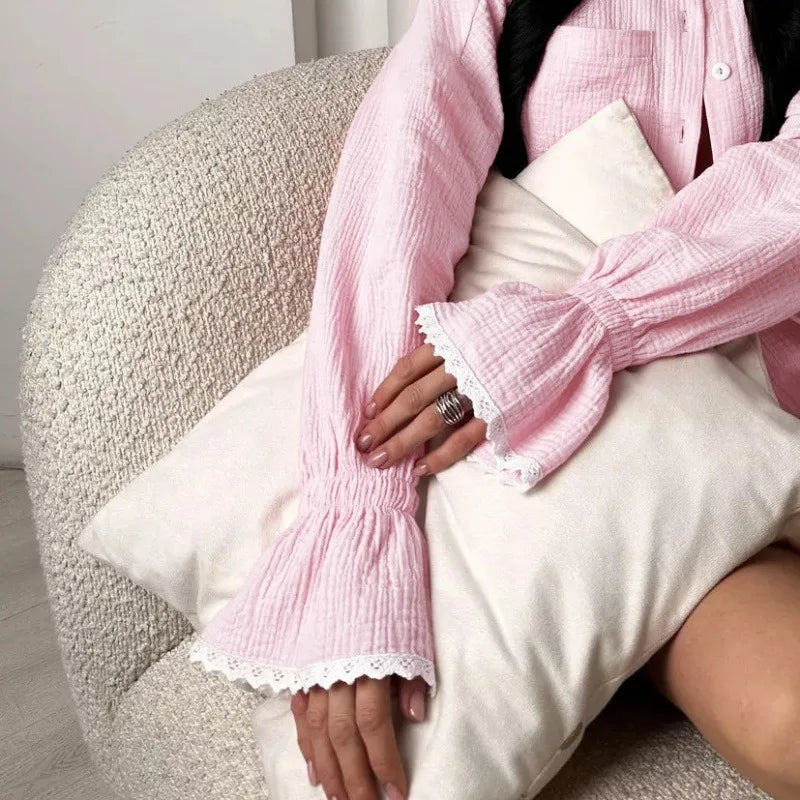 Conjunto de muselina con volantes y manga larga