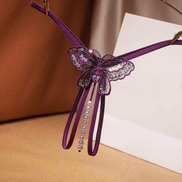 Tanga con mariposa bordada y perlas-Laurene.es