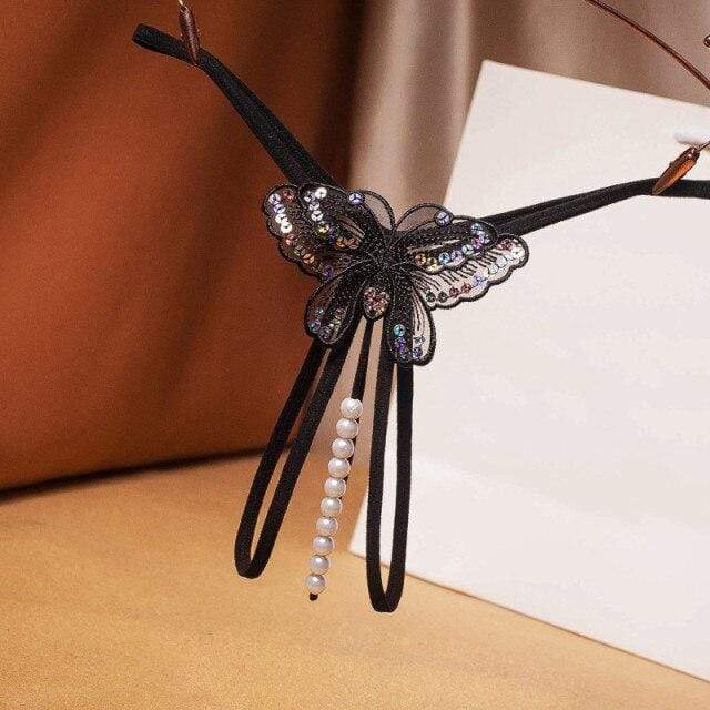 Tanga con mariposa bordada y perlas-Laurene.es