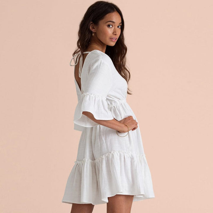 Vestido blanco de playa de corte amplio-Laurene.es