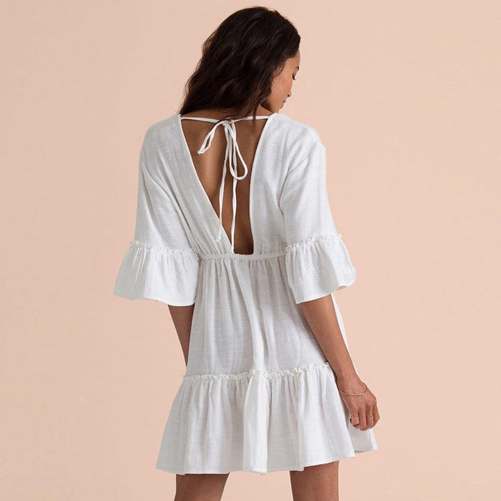 Vestido blanco de playa de corte amplio-Laurene.es