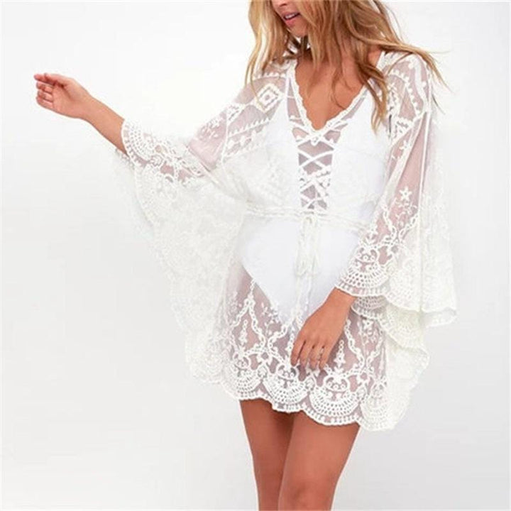 Vestido de encaje con lazada fruncida en talle-Laurene.es