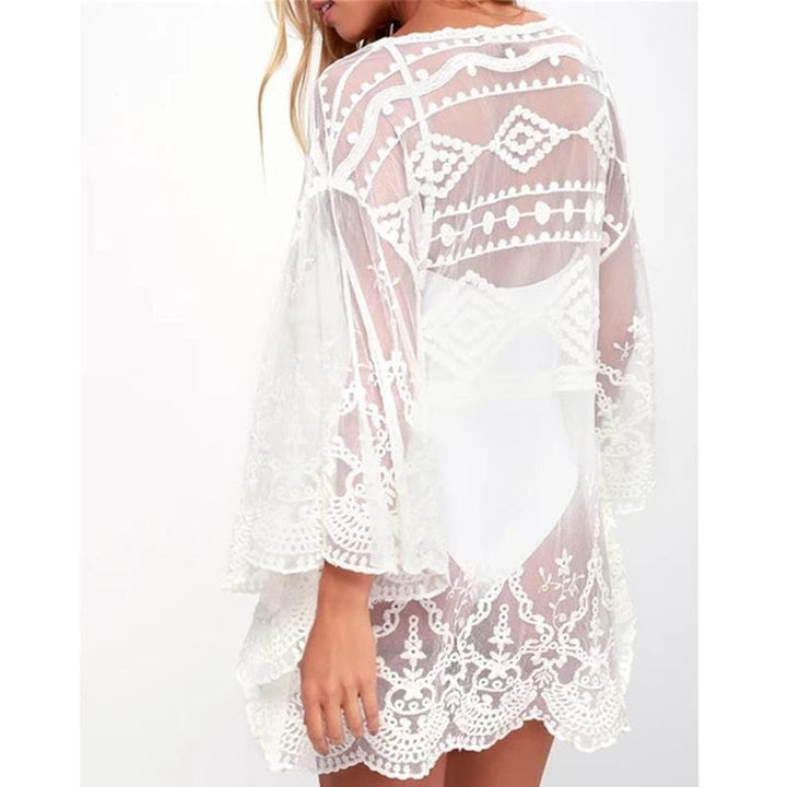 Vestido de encaje con lazada fruncida en talle-Laurene.es