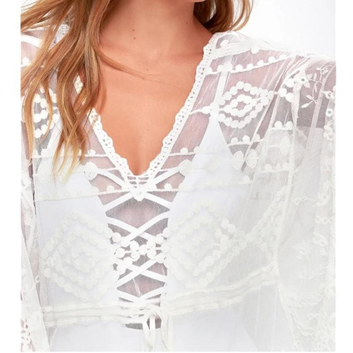 Vestido de encaje con lazada fruncida en talle-Laurene.es