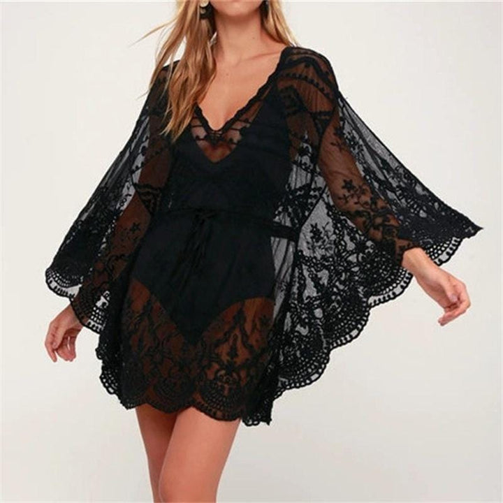 Vestido de encaje con lazada fruncida en talle-Laurene.es