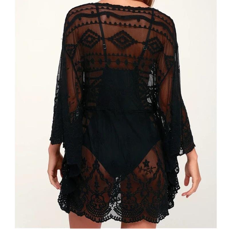 Vestido de encaje con lazada fruncida en talle-Laurene.es
