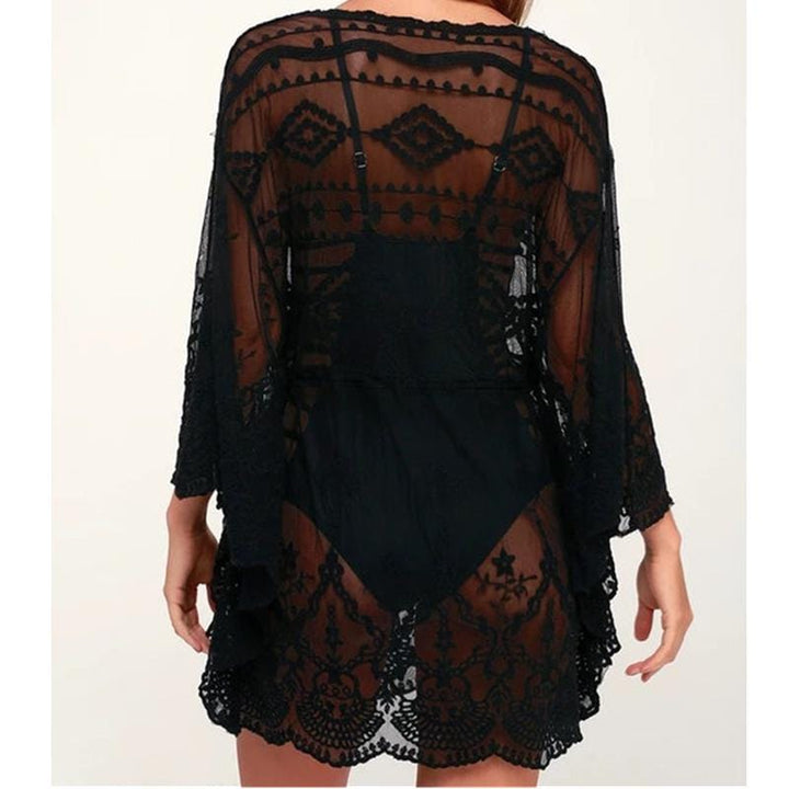 Vestido de encaje con lazada fruncida en talle-Laurene.es