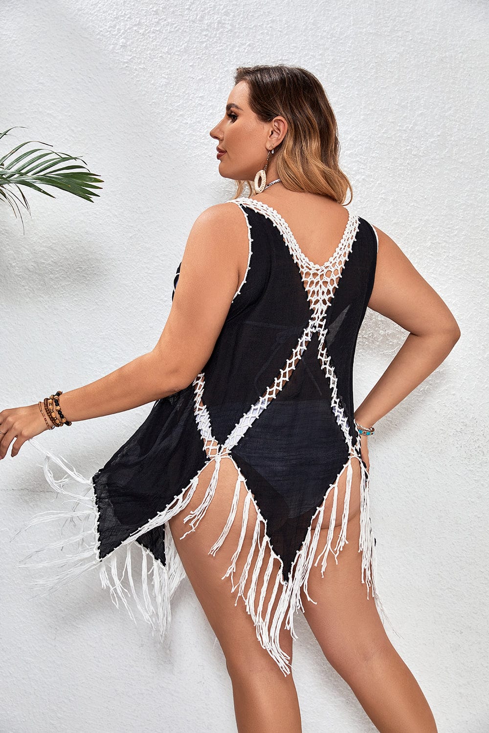 Vestido playero plus size con bordado geométrico-Laurene.es