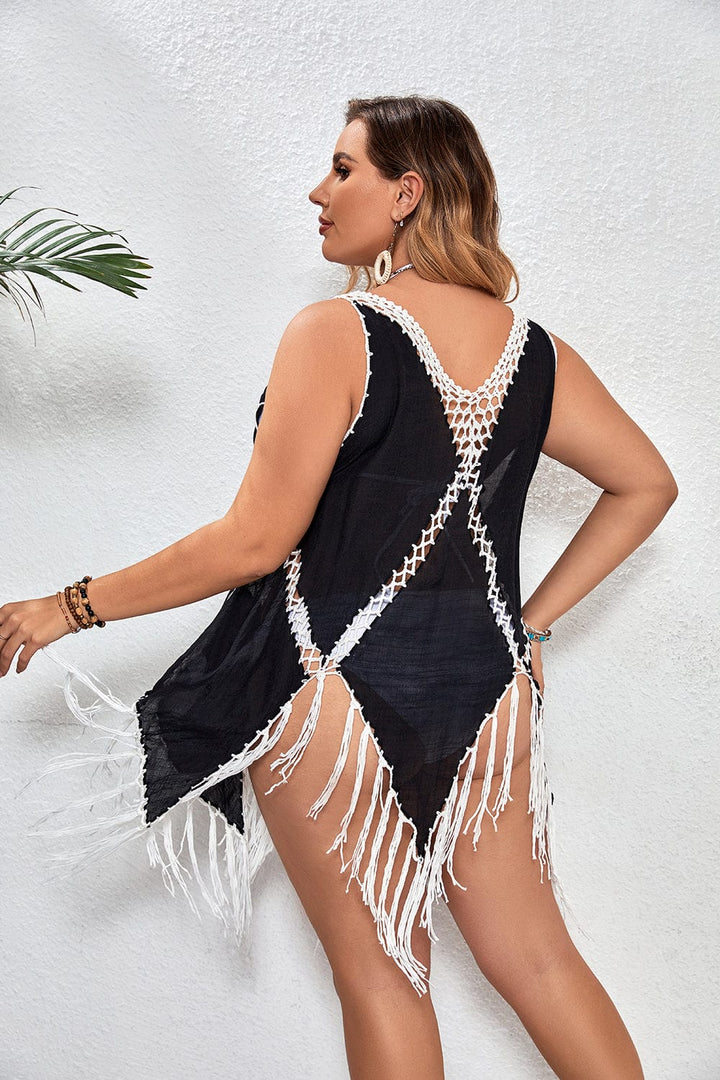 Vestido playero plus size con bordado geométrico-Laurene.es