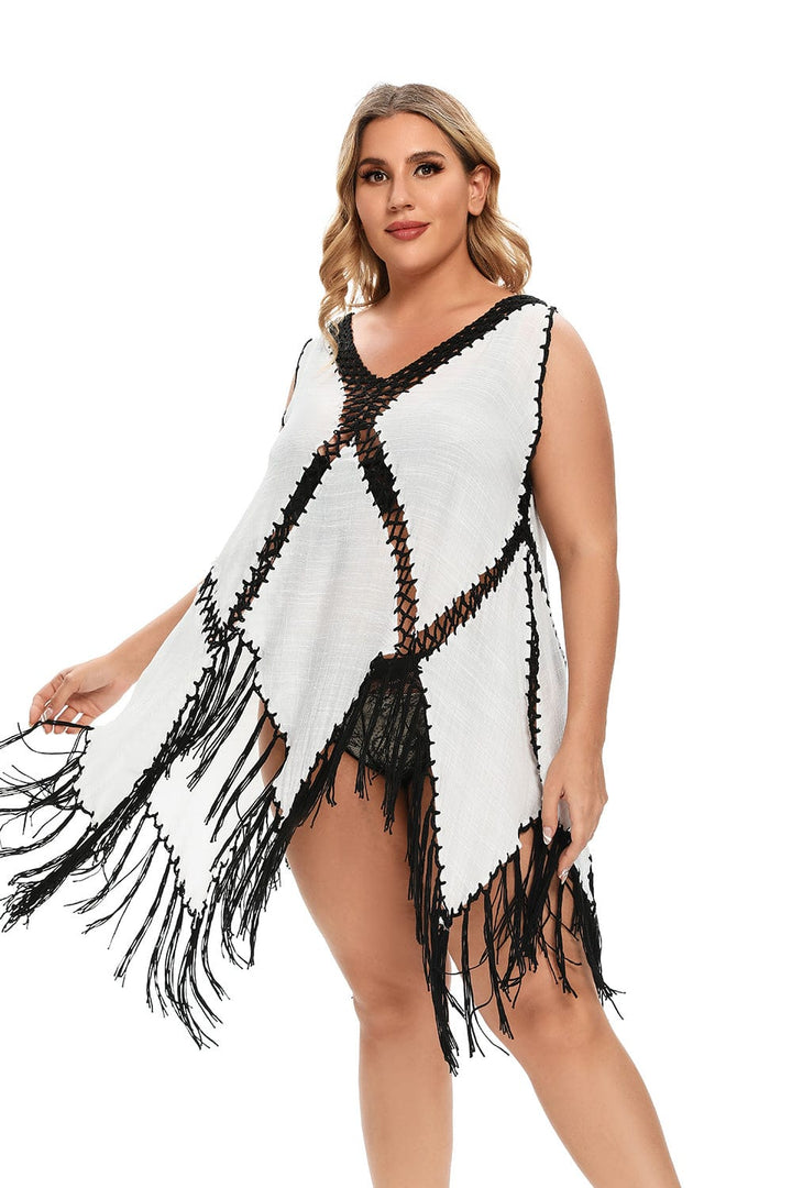 Vestido playero plus size con bordado geométrico-Laurene.es