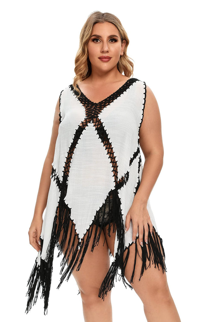 Vestido playero plus size con bordado geométrico-Laurene.es