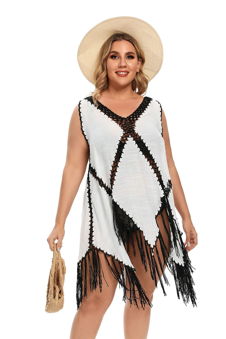 Vestido playero plus size con bordado geométrico-Laurene.es