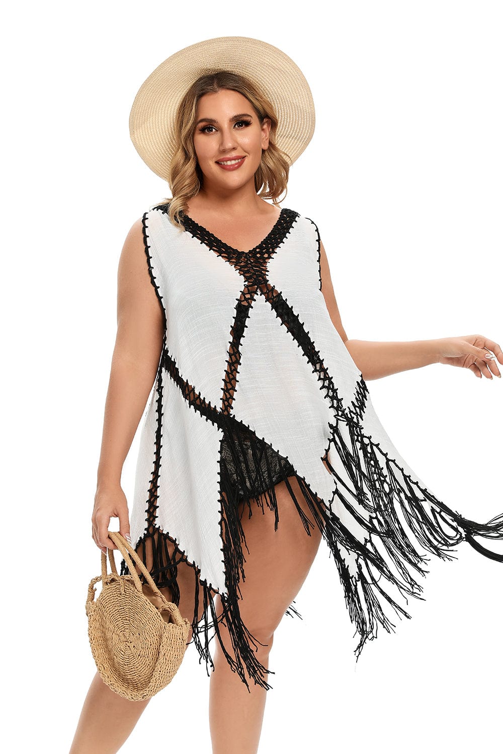 Vestido playero plus size con bordado geométrico-Laurene.es