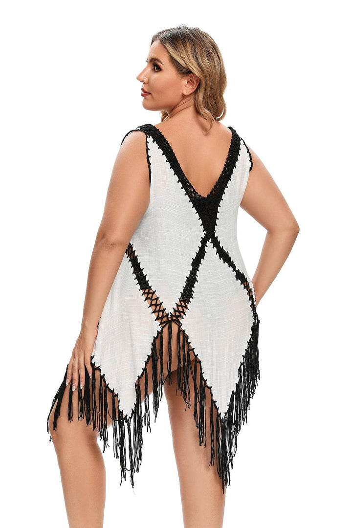 Vestido playero plus size con bordado geométrico-Laurene.es