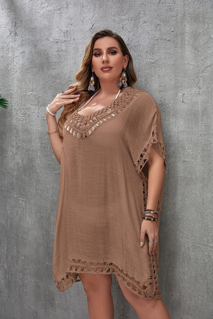 Vestido playero plus size con manga corta-Laurene.es