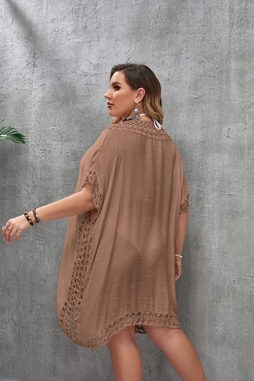 Vestido playero plus size con manga corta-Laurene.es