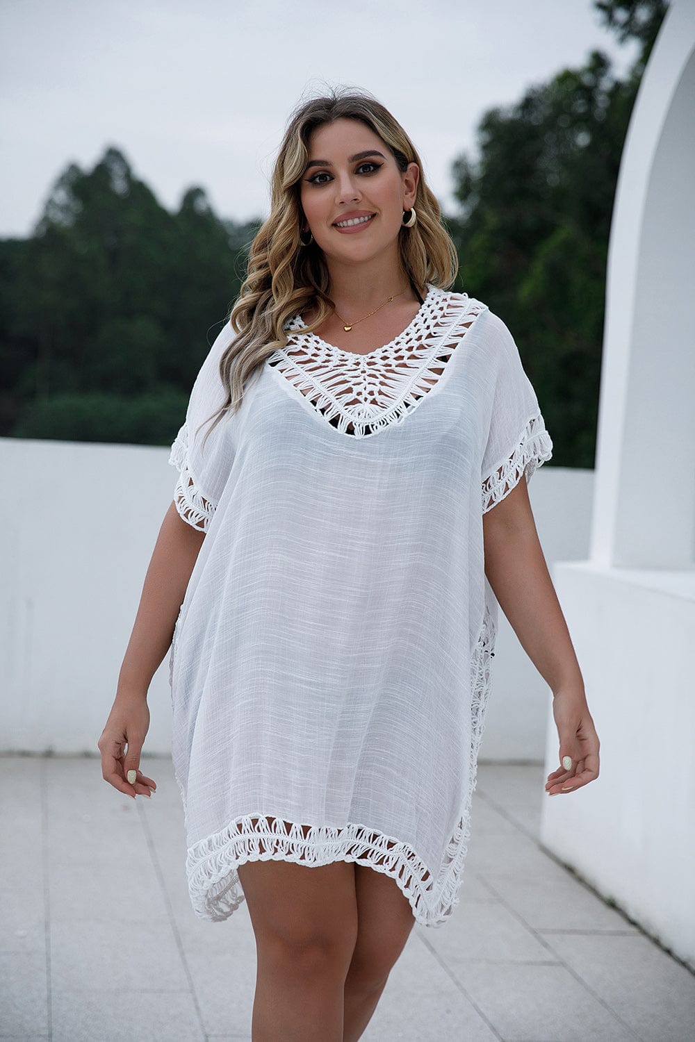 Vestido playero plus size con manga corta-Laurene.es