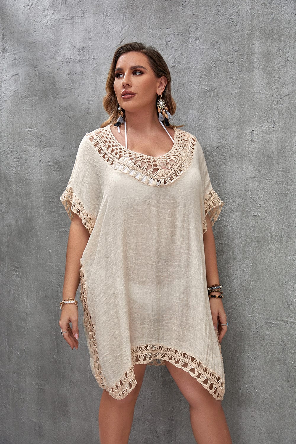 Vestido playero plus size con manga corta-Laurene.es