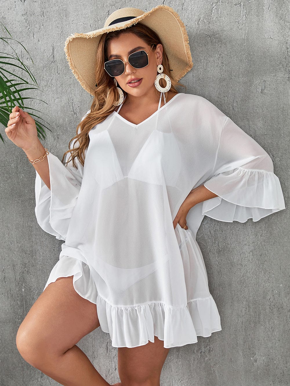 Vestido playero plus size de tejido transparente-Laurene.es